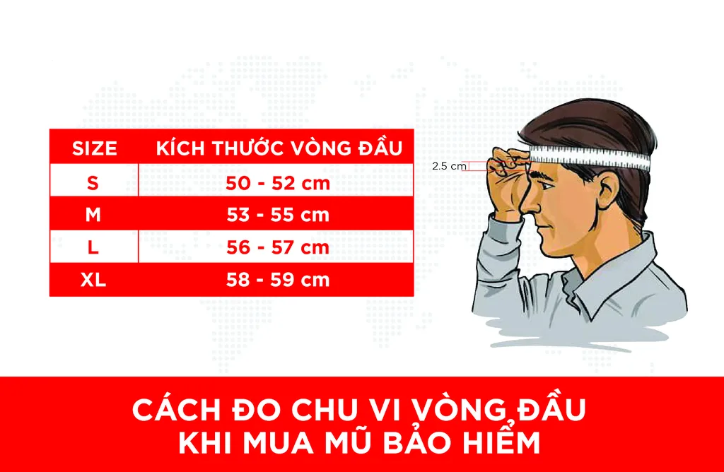 Kích thước mũ bảo hiểm chuẩn cho nam, nữ và trẻ em